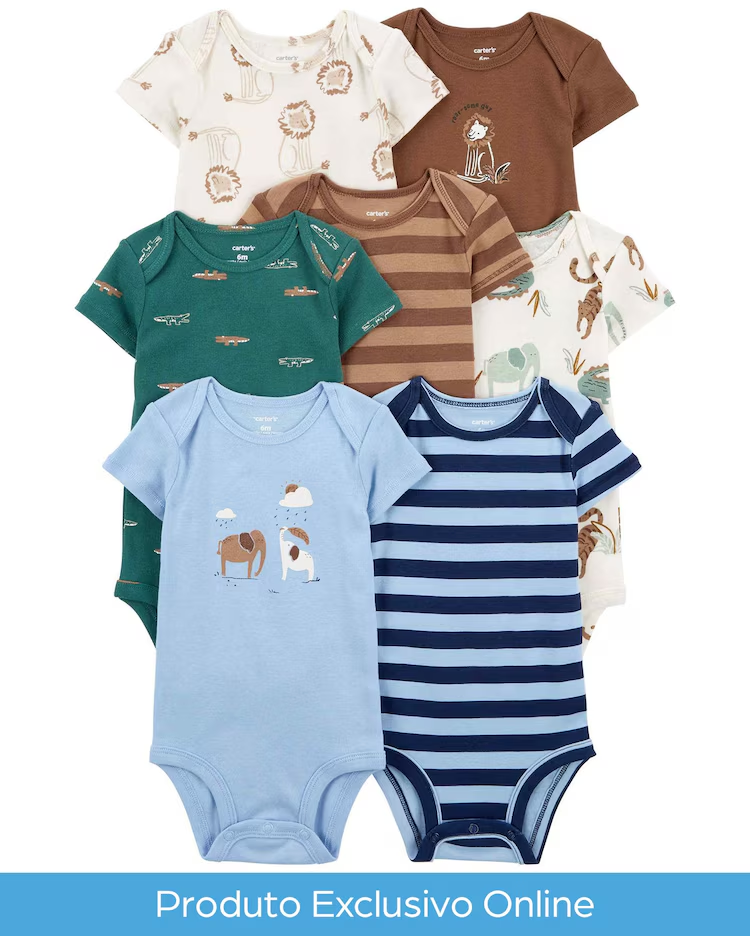 Kit body bebê 7 peças elefante listrado multicor | Carter's