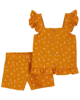 Conjunto curto infantil 2 peças texturizado borboleta laranja | Carter's