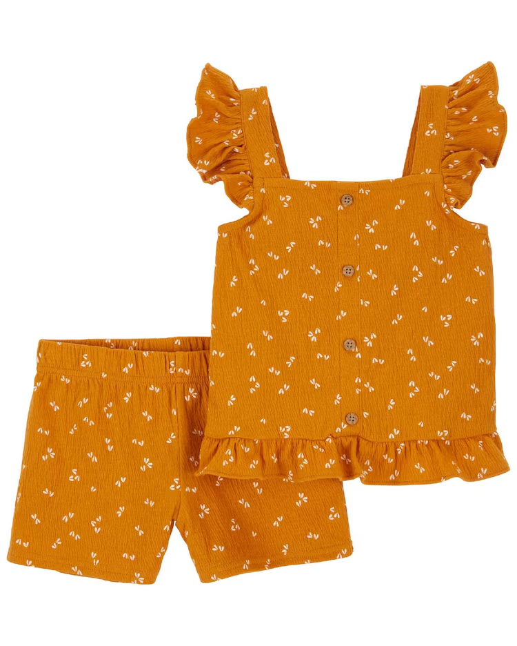 Conjunto curto infantil 2 peças texturizado borboleta laranja | Carter's