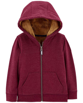 Blusão de moletom infantil com capuz e zíper vinho | Carter's