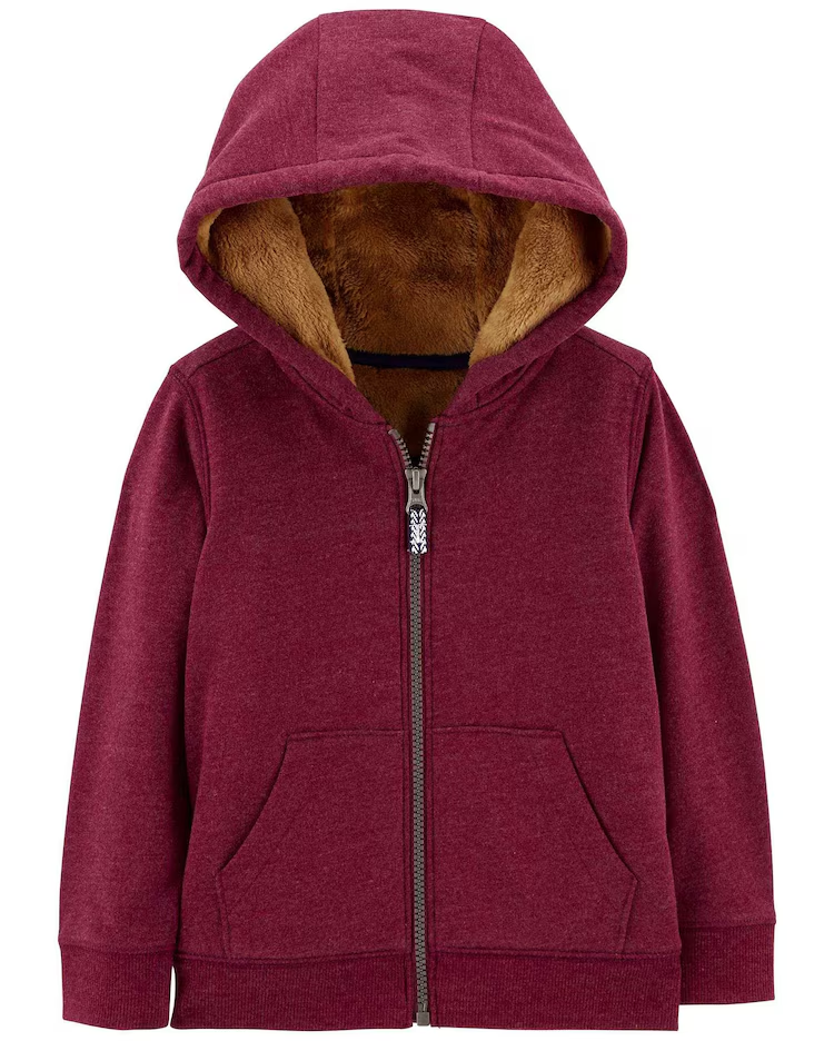 Blusão de moletom infantil com capuz e zíper vinho | Carter's