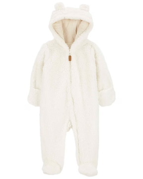 Macacão bebê em fleece com capuz branco | Carter's