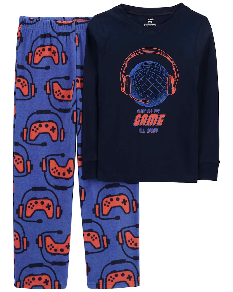 Pijama longo infantil 2 peças em fleece game azul | Carter's