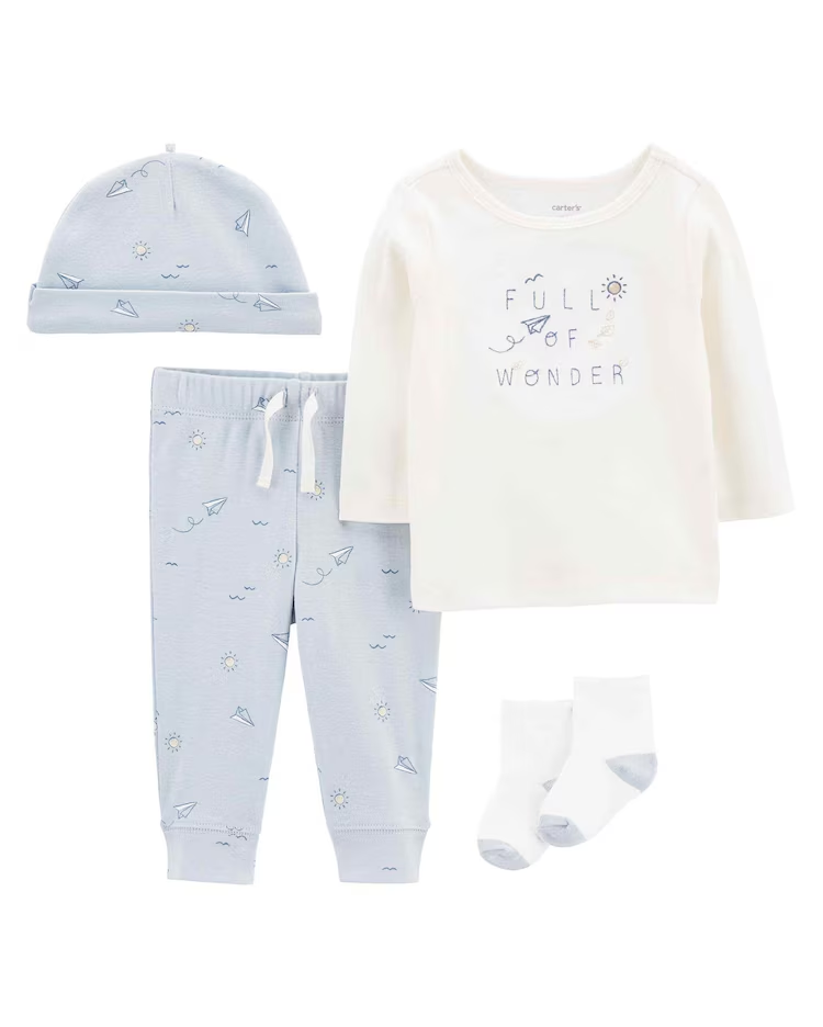 Conjunto longo bebê 4 peças avião de papel multicor | Carter's