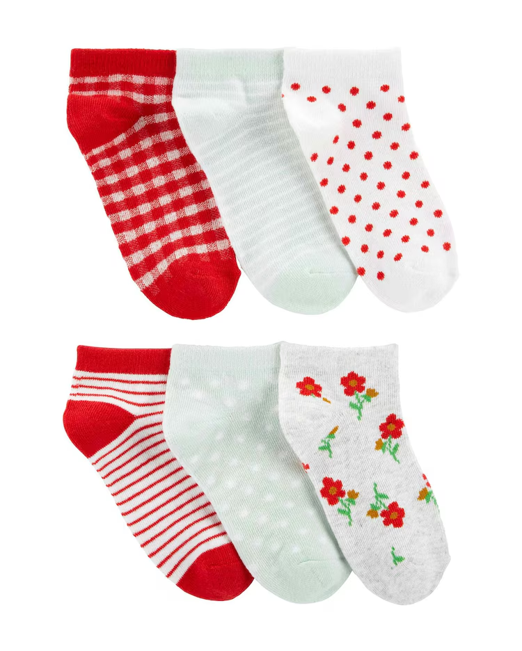Kit meia infantil 6 pares listrada floral multicor | Carter's