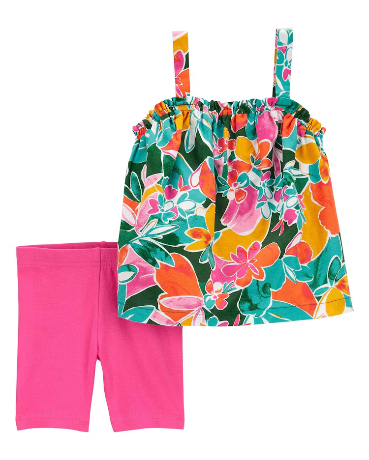 Conjunto curto infantil 2 peças com elástico floral multicor | Carter's