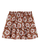 Saia Curta Infantil Babados Linho Floral Marrom Carter's Tam 6 a 8