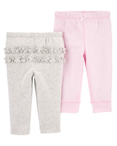 Kit Calça Bebê Carter's 2 Peças Babados Cinza/Rosa Claro Tam PREM a 24 Meses