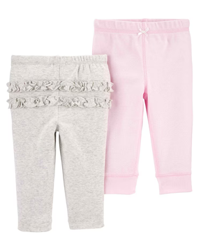 Kit Calça Bebê Carter's 2 Peças Babados Cinza/Rosa Claro Tam PREM a 24 Meses