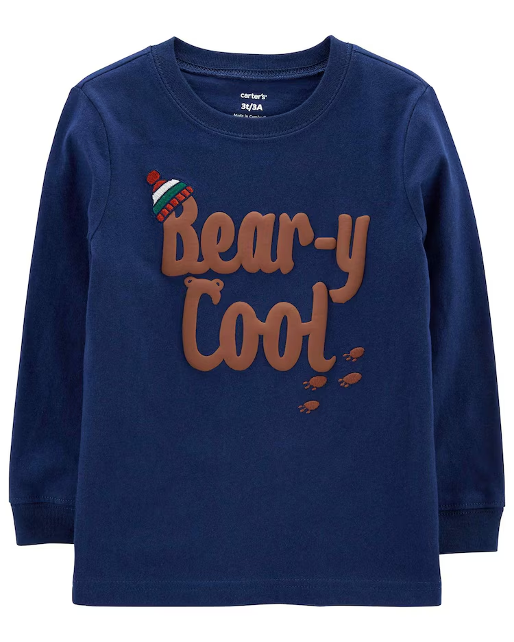 Camiseta infantil manga longa bear-y cool azul | Carter's