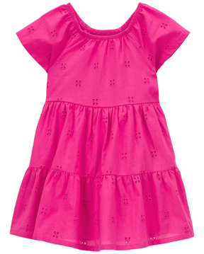 Vestido infantil evasê em laise rosa | Carter's
