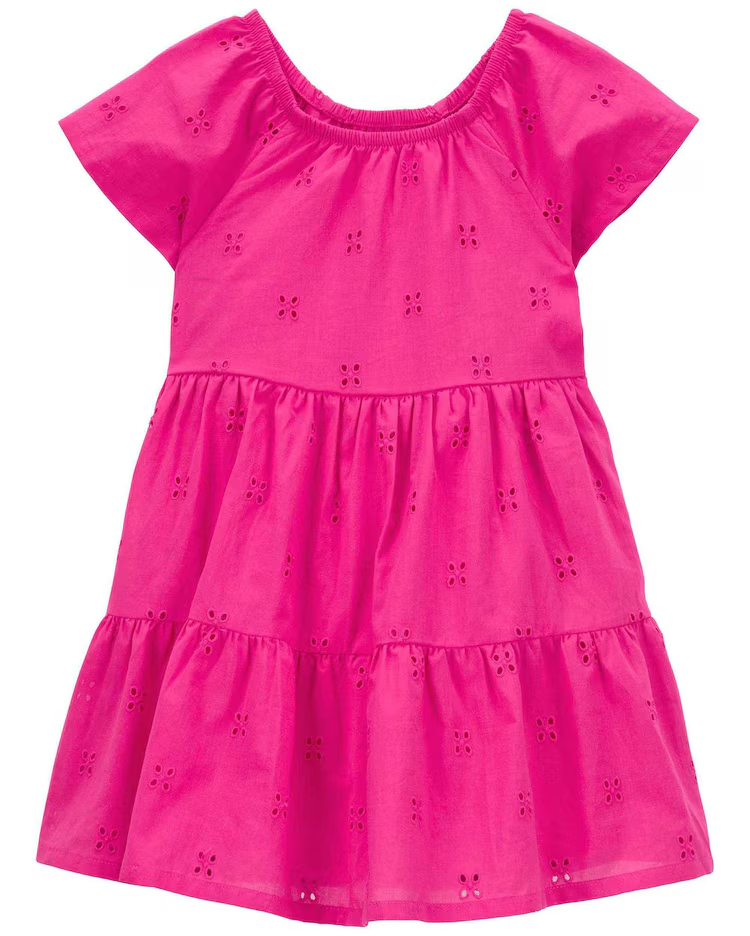 Vestido infantil evasê em laise rosa | Carter's