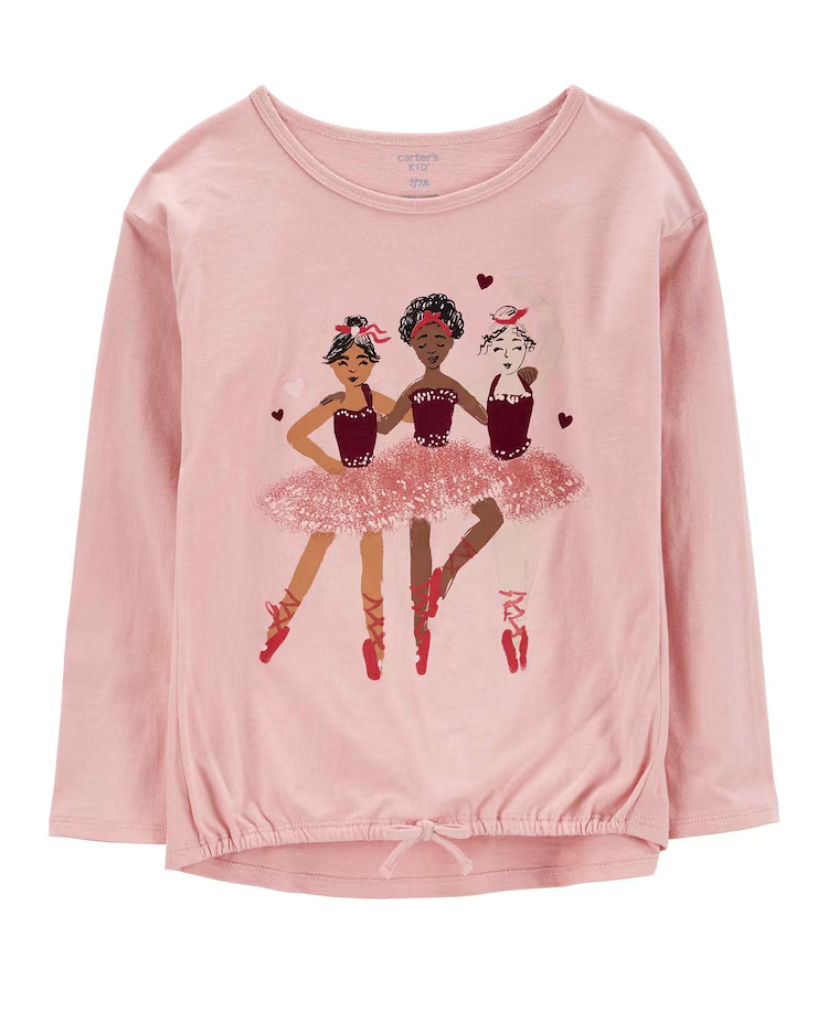Camiseta infantil com elástico bailarinas rosa | Carter's