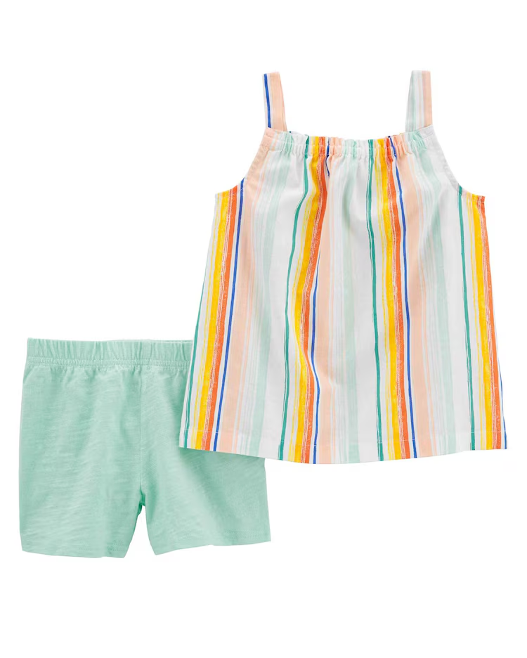 Conjunto curto infantil de linho listrado multicor | Carter's