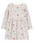 Vestido infantil evasê floral manga longa off-white | Carter's