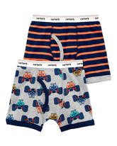 Kit cueca infantil boxer 2 peças carrinhos e listra cinza | Carter's