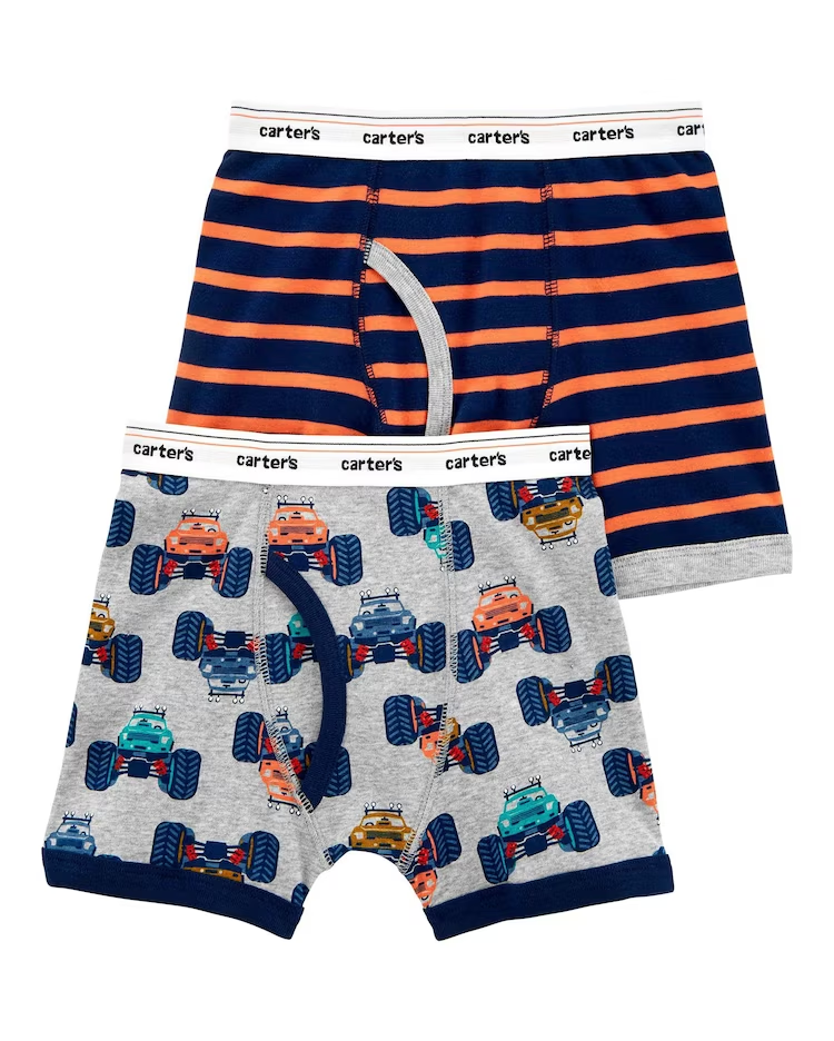 Kit cueca infantil boxer 2 peças carrinhos e listra cinza | Carter's