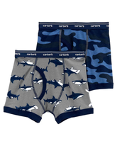 Kit cueca infantil boxer 2 peças tubarão camuflado azul | Carter's