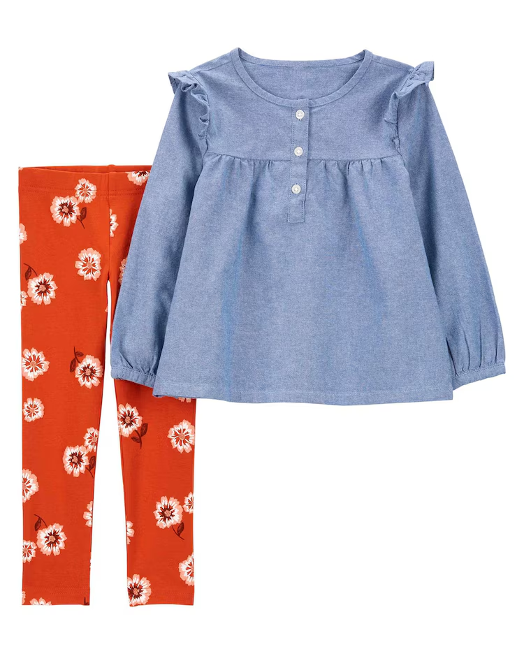 Conjunto longo infantil 2 peças babados floral multicor | Carter's