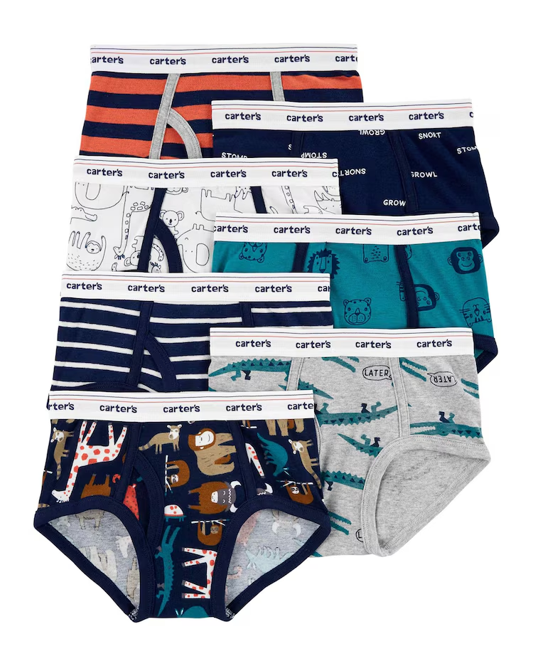 Kit Cueca Infantil 7 Peças Bichinhos Carter's - Azul/Cinza