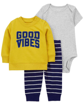 Conjunto longo de moletom bebê 3 peças good vibes multicor | Carter's