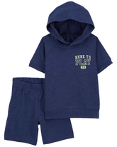 Conjunto curto de moletom infantil 2 peças com capuz azul | Carter's