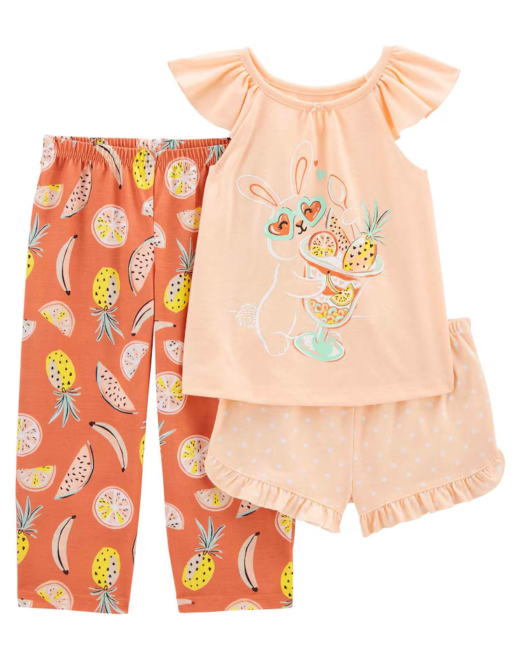 Pijama longo infantil 3 peças frutinhas e coelhinho multicor | Carter's