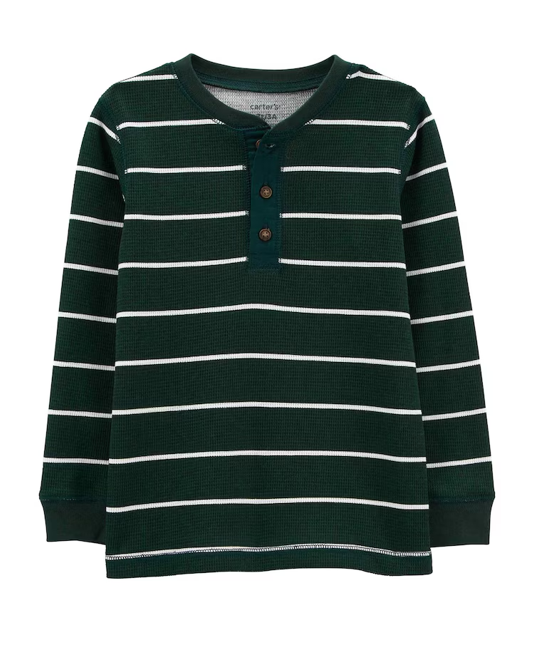 Camiseta infantil listrada manga longa verde | Carter's