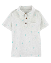 Camisa polo infantil com bolso coqueiros e pranchas cinza | Carter's