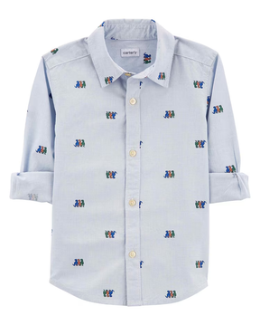 Camisa infantil dinossauro manga longa azul | Carter's