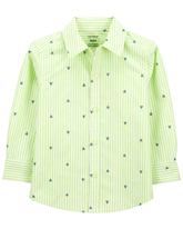 Camisa infantil com colarinho listrada barquinhos verde | Carter's