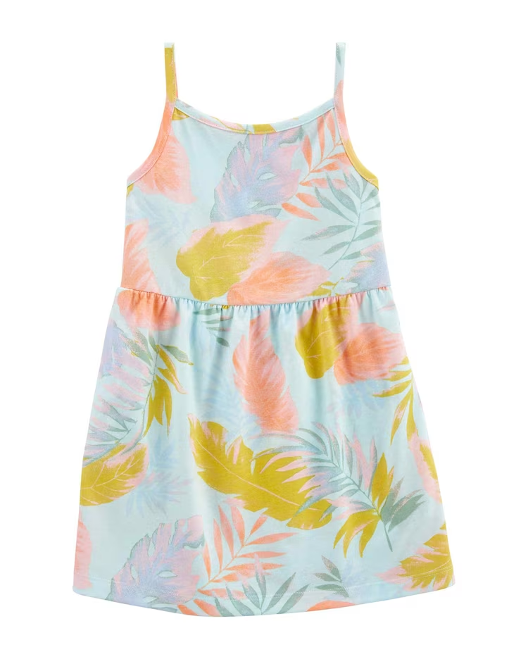Vestido infantil folhagens regata azul | Carter's