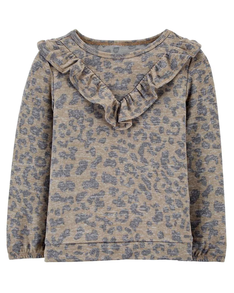 Blusa Infantil Carter's Manga Longa Babados Animal Print Multicor Tam 2 a 5