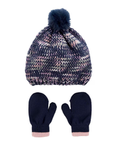 Kit Gorro e Par de Luvas Bebê Carter's Tricõ Azul Marinho Tam 0 a 24 Meses