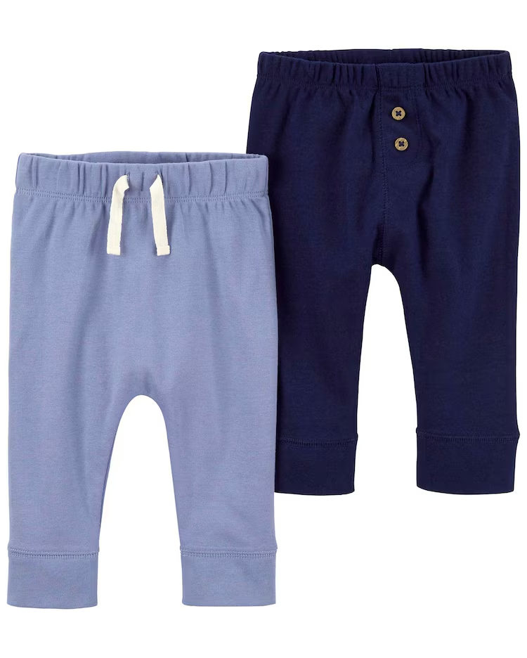 Kit calça bebê 2 peças lisa cós elástico azul | Carter's