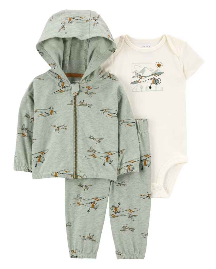 Conjunto longo de moletom bebê 3 peças avisão com zíper multicor | Carter's